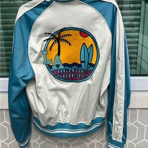 Zara LA Malibu Blue and White Bomber Jacket